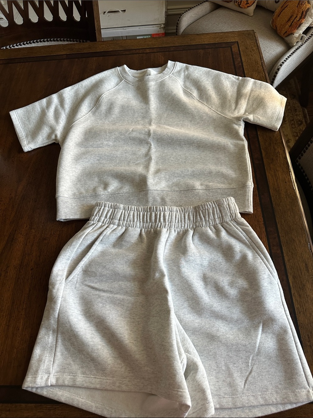 Time and Tru Light Gray Short Sleeve Sweatshirt & Elastic Waist Shorts Set